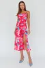 Well Versed Pleated Bust Front Split Dress Flora Pink sold by Selfie Leslie