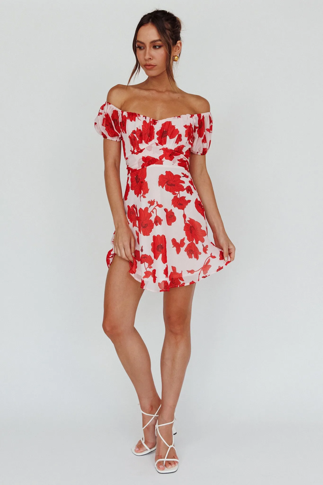 Linka Puff Sleeve Waist Tie Dress Floral Red sold by Selfie Leslie