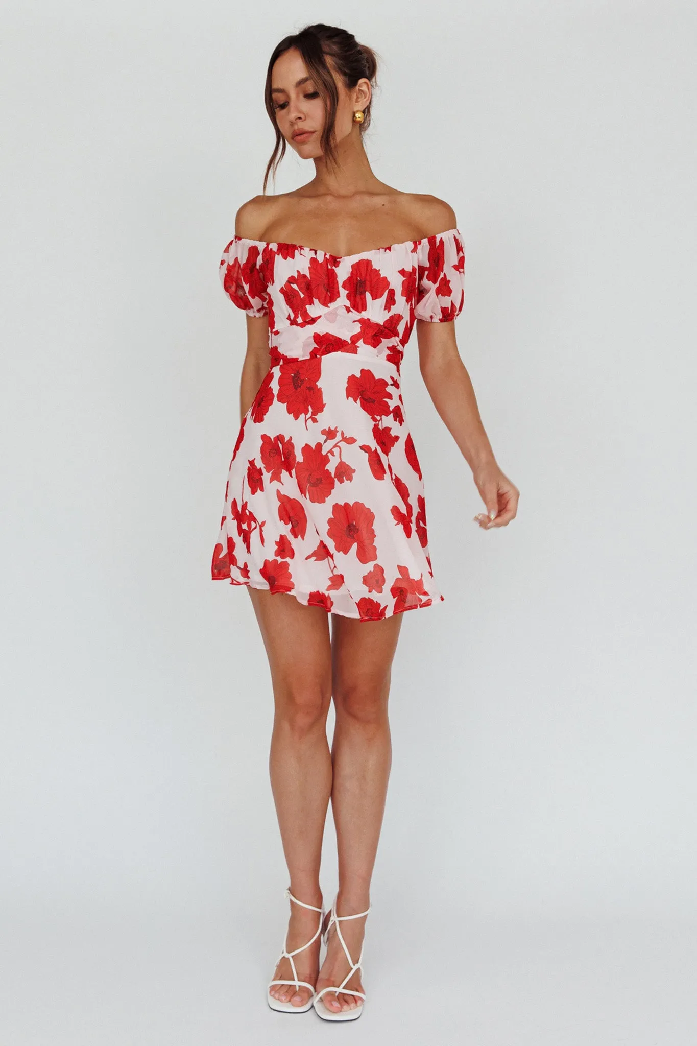 Linka Puff Sleeve Waist Tie Dress Floral Red sold by Selfie Leslie product image thumbnail 3