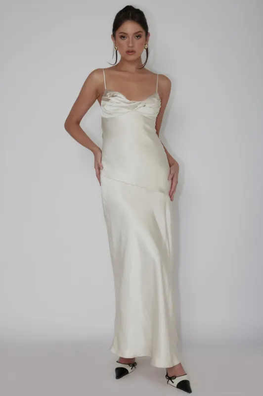 Amity Twist Bust Split Maxi Dress Champagne sold by Selfie Leslie