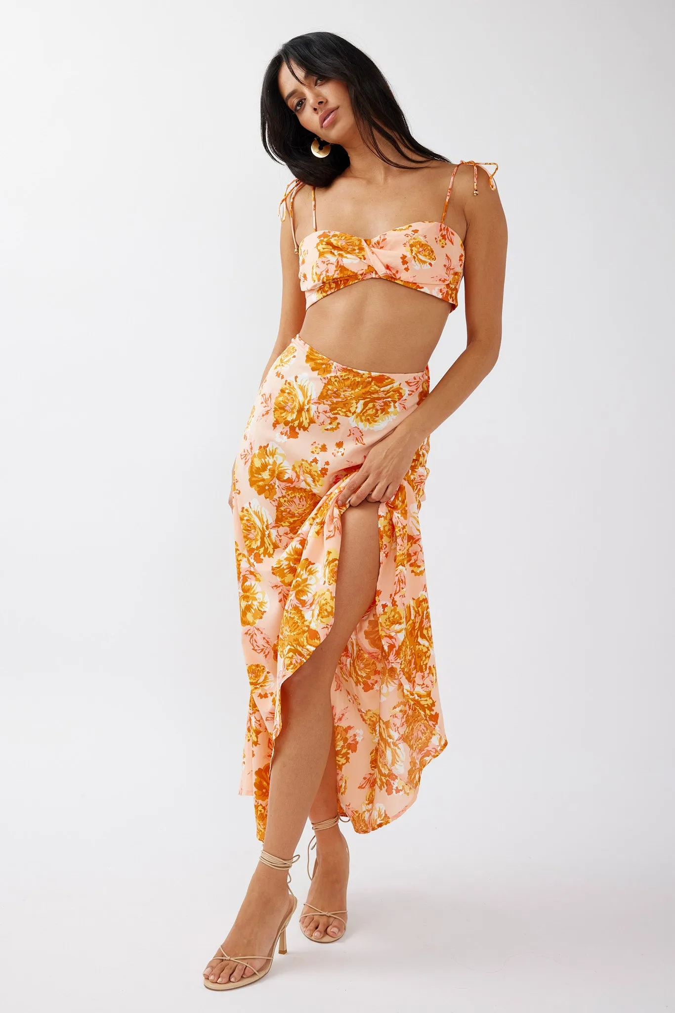 Gabbi Maxi Skirt Floral Print Orange sold by Selfie Leslie product image thumbnail 5