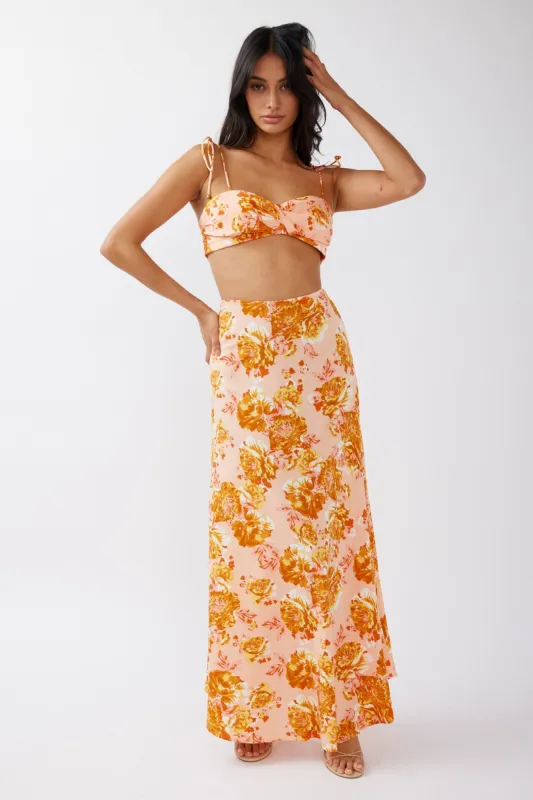 Gabbi Maxi Skirt Floral Print Orange sold by Selfie Leslie