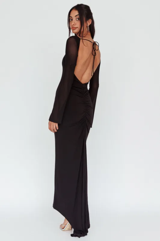 Crystal Ball Open Back Ruched Maxi Dress Black sold by Selfie Leslie