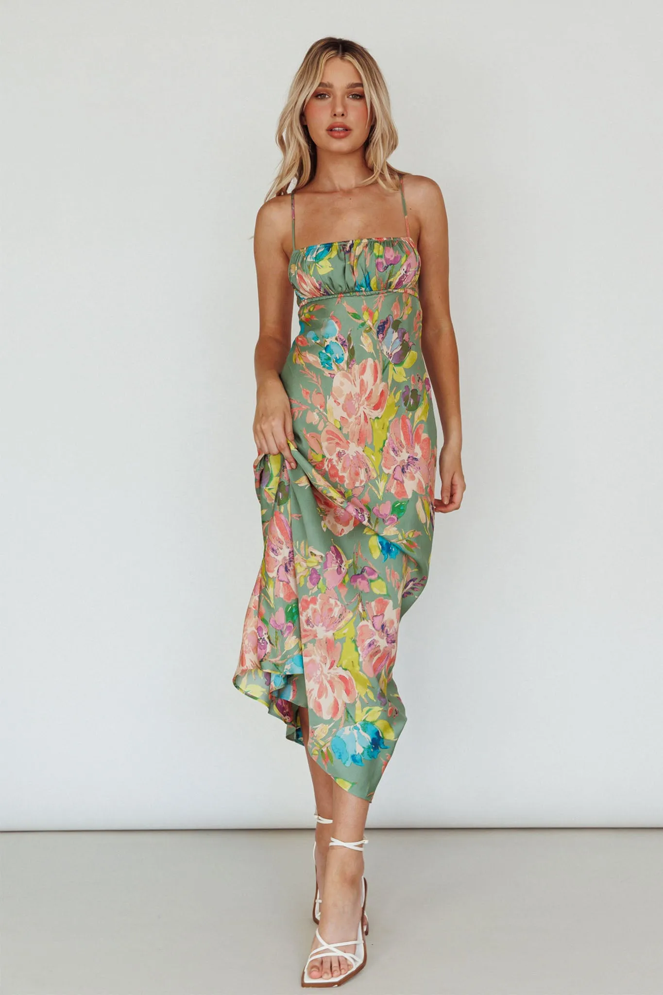From Above V-Back Midi Dress Floral Green sold by Selfie Leslie product image thumbnail 5