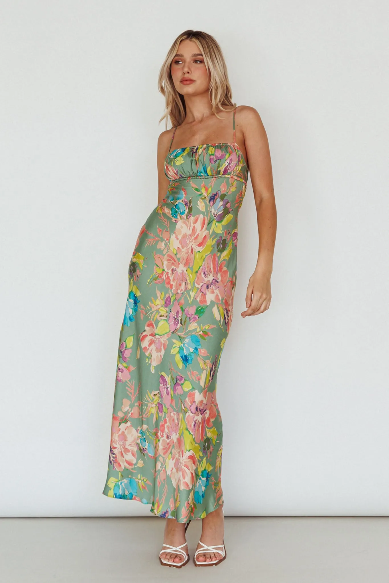 From Above V-Back Midi Dress Floral Green sold by Selfie Leslie