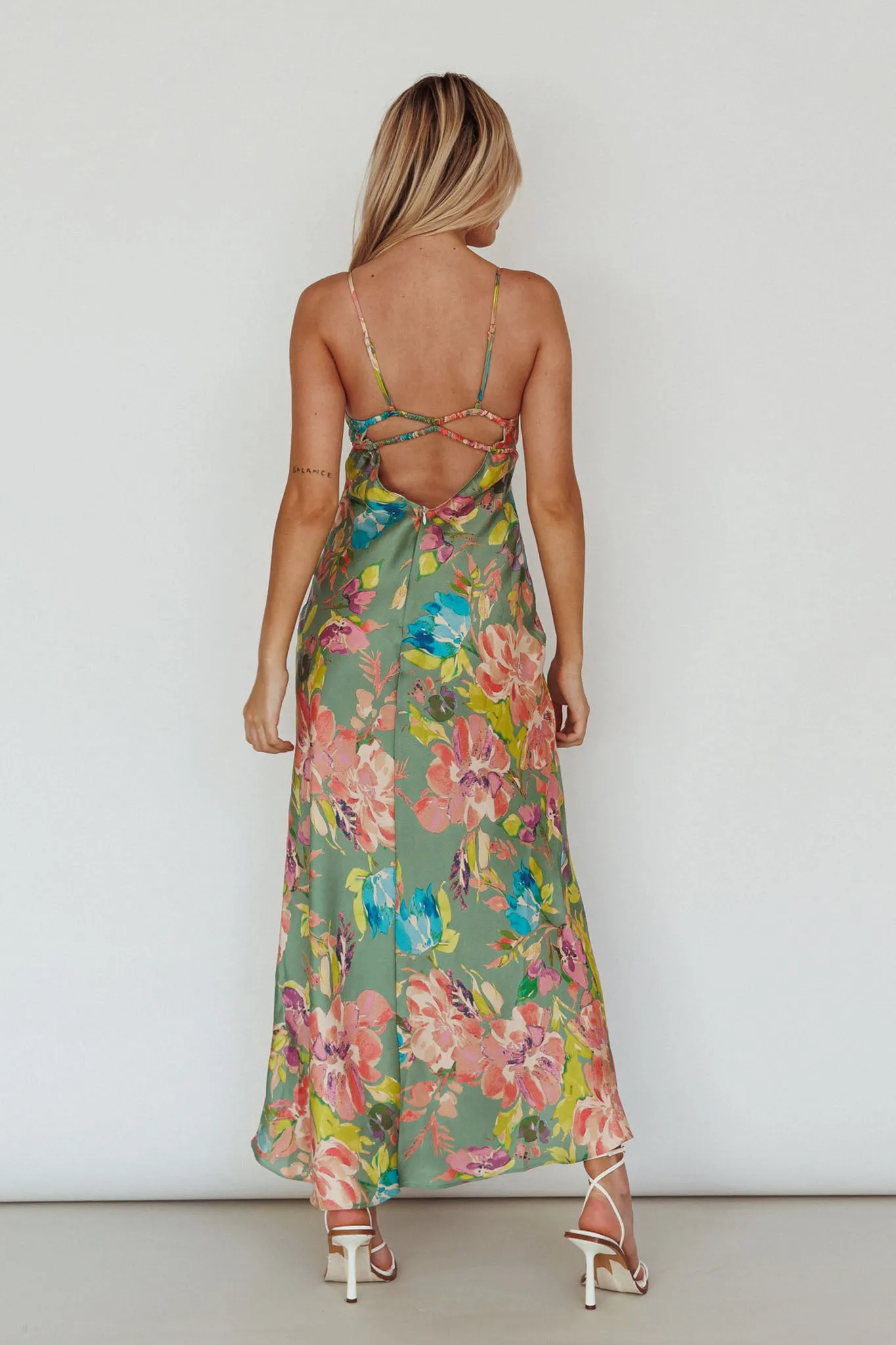 From Above V-Back Midi Dress Floral Green sold by Selfie Leslie product image thumbnail 2