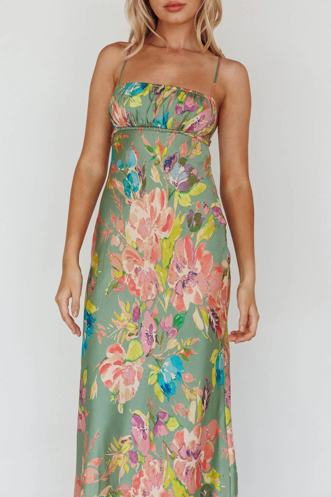 From Above V-Back Midi Dress Floral Green sold by Selfie Leslie product image thumbnail 4