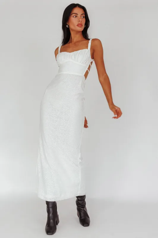 Dream Crush Lace-Up Back Mesh Overlay Midi Dress White sold by Selfie Leslie