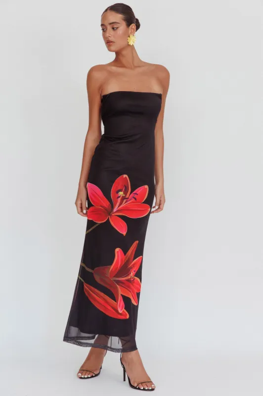 Iridian Strapless Floral Maxi Dress Black sold by Selfie Leslie