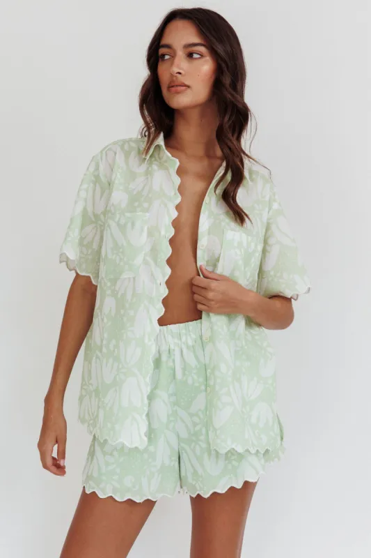 Swing Of Things Scalloped Edge Shirt Print Sage sold by Selfie Leslie