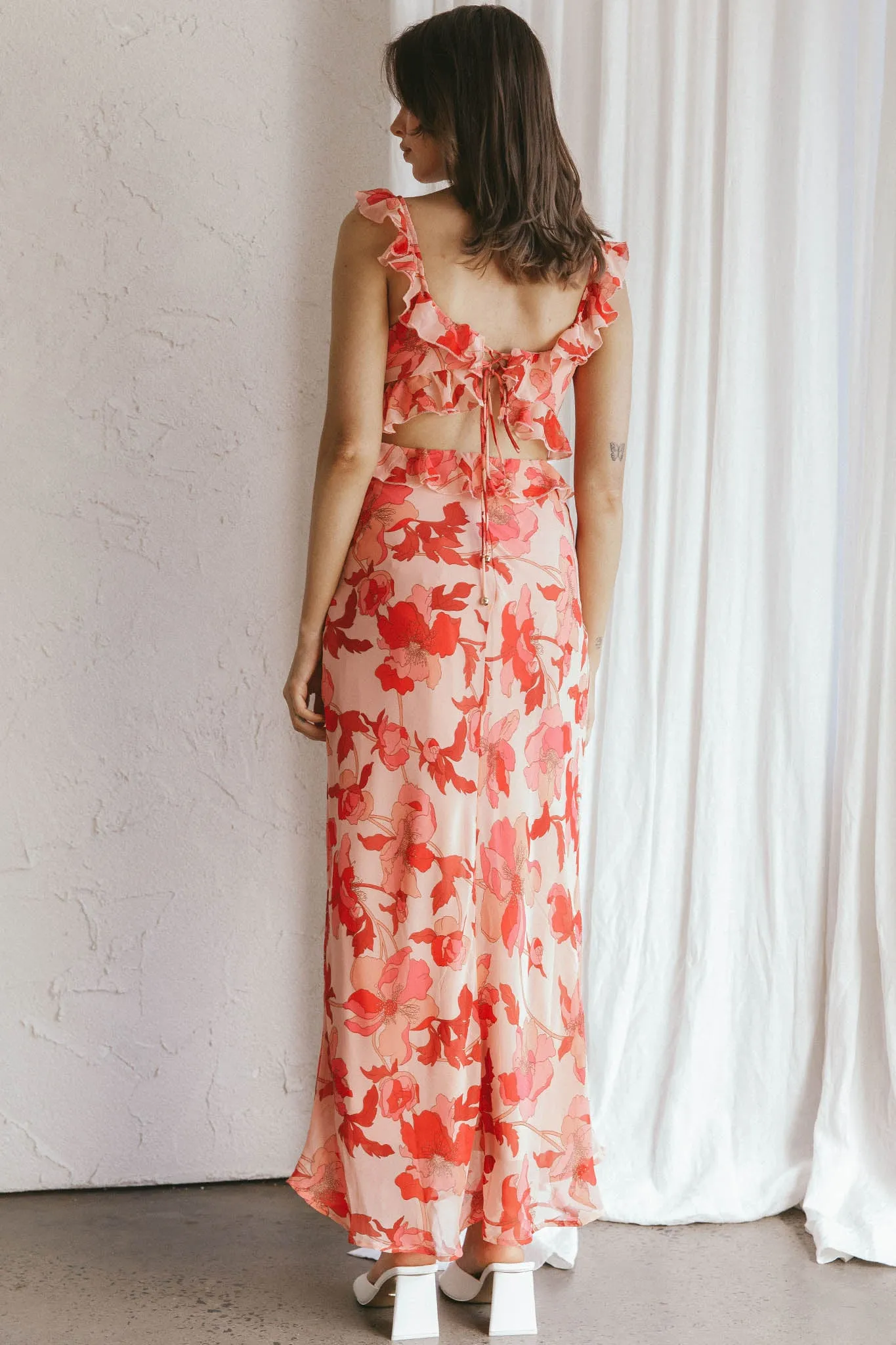 Second Chances Ruffle Trim Midi Dress Floral Pink sold by Selfie Leslie product image thumbnail 2