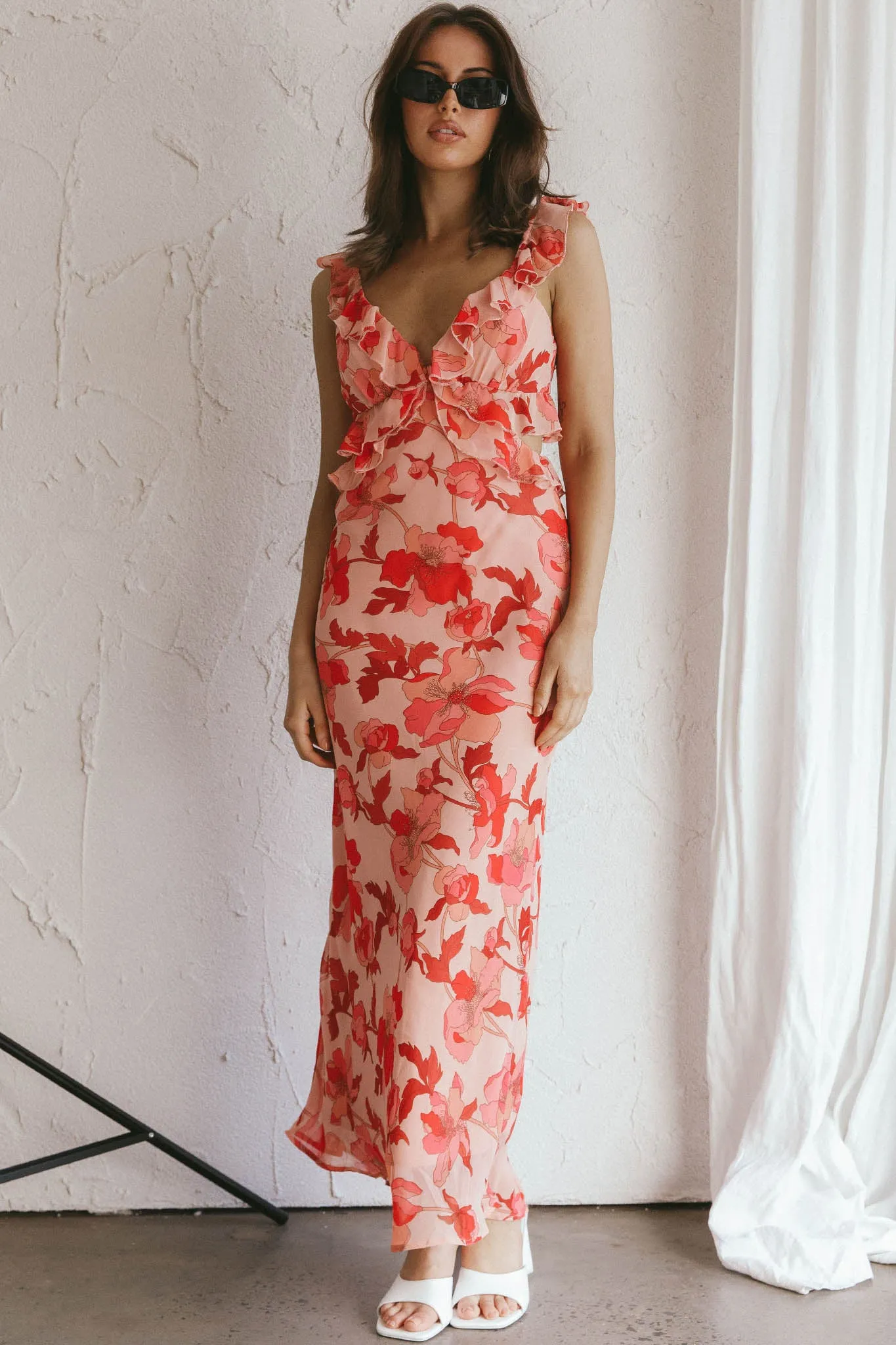 Second Chances Ruffle Trim Midi Dress Floral Pink sold by Selfie Leslie product image thumbnail 4