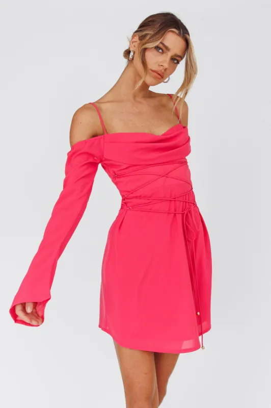 Teava Off-Shoulder Sleeve Laced Mini Dress Hot Pink sold by Selfie Leslie