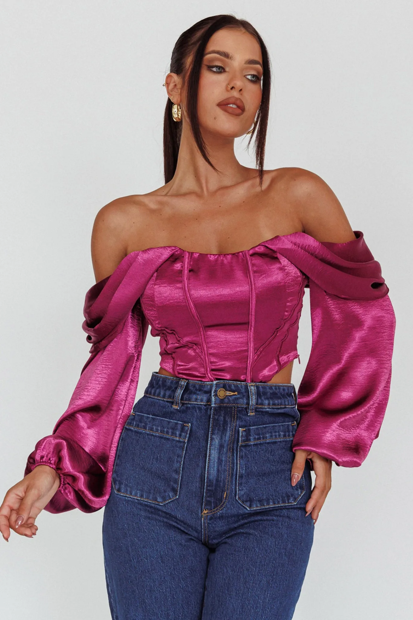 Elouise Off-Shoulder Long Sleeve Top Berry sold by Selfie Leslie product image thumbnail 5