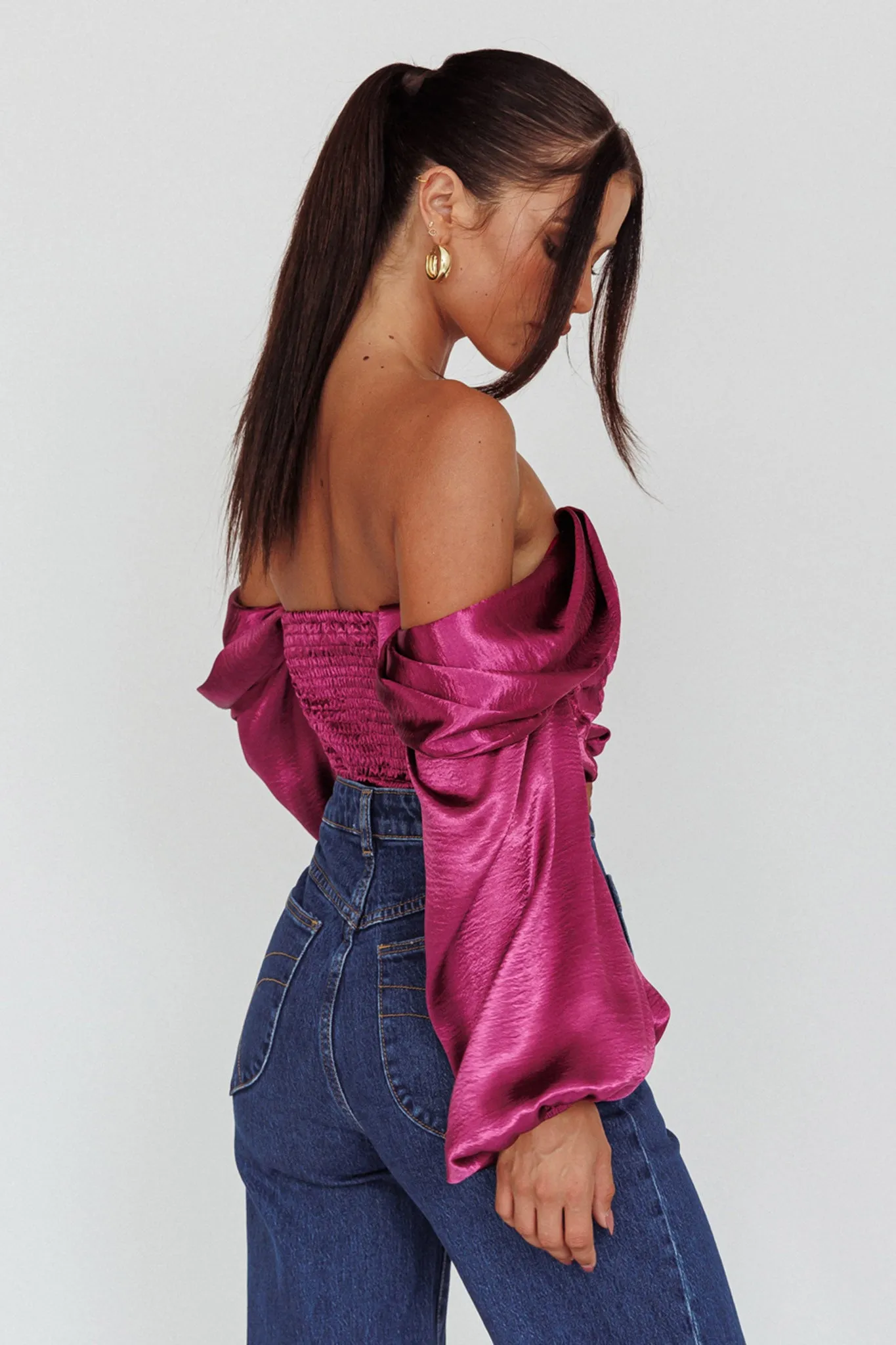 Elouise Off-Shoulder Long Sleeve Top Berry sold by Selfie Leslie product image thumbnail 2