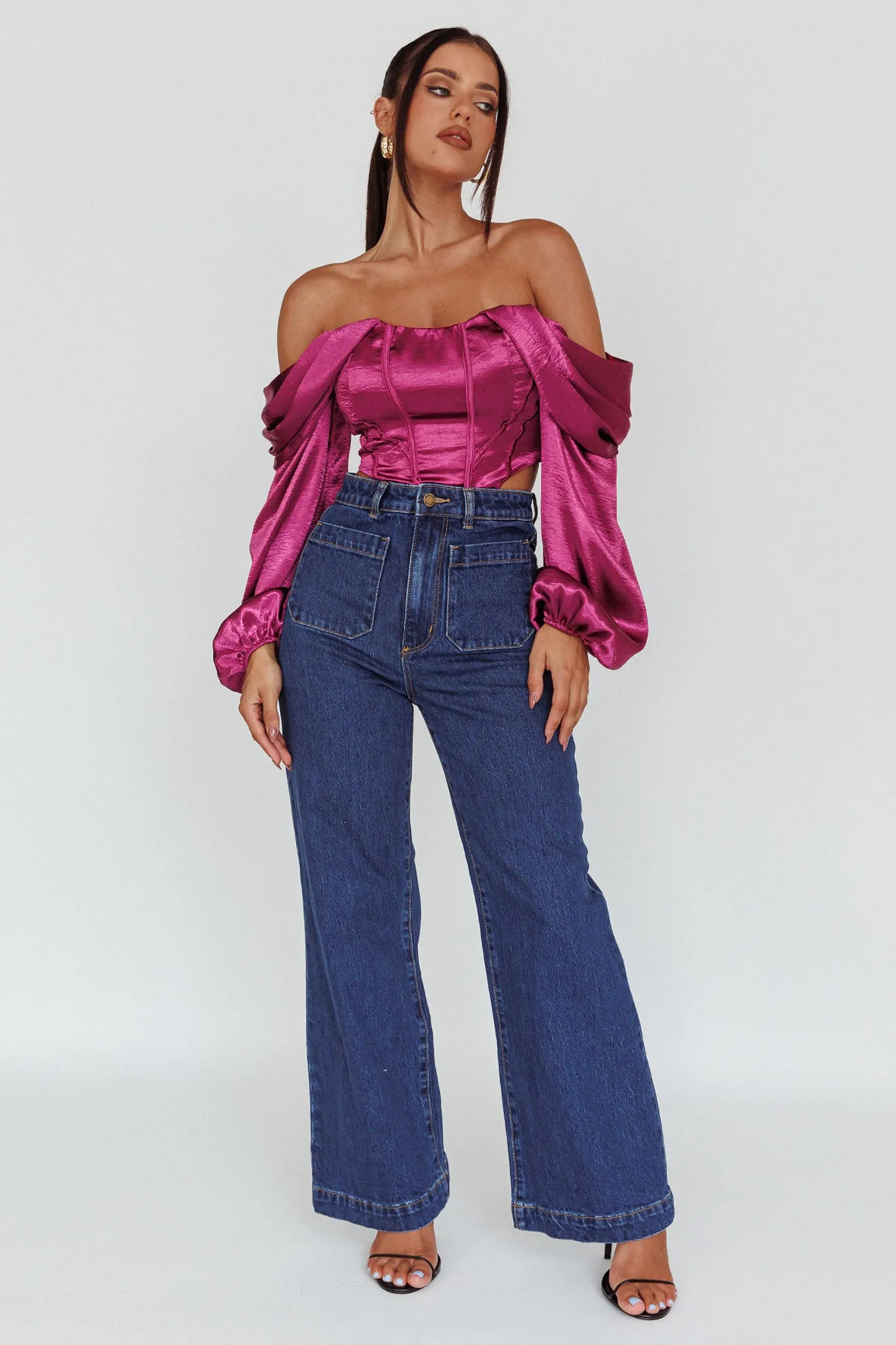 Elouise Off-Shoulder Long Sleeve Top Berry sold by Selfie Leslie product image thumbnail 3