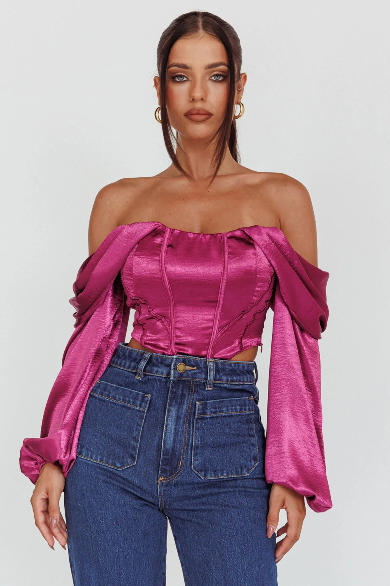 Elouise Off-Shoulder Long Sleeve Top Berry sold by Selfie Leslie