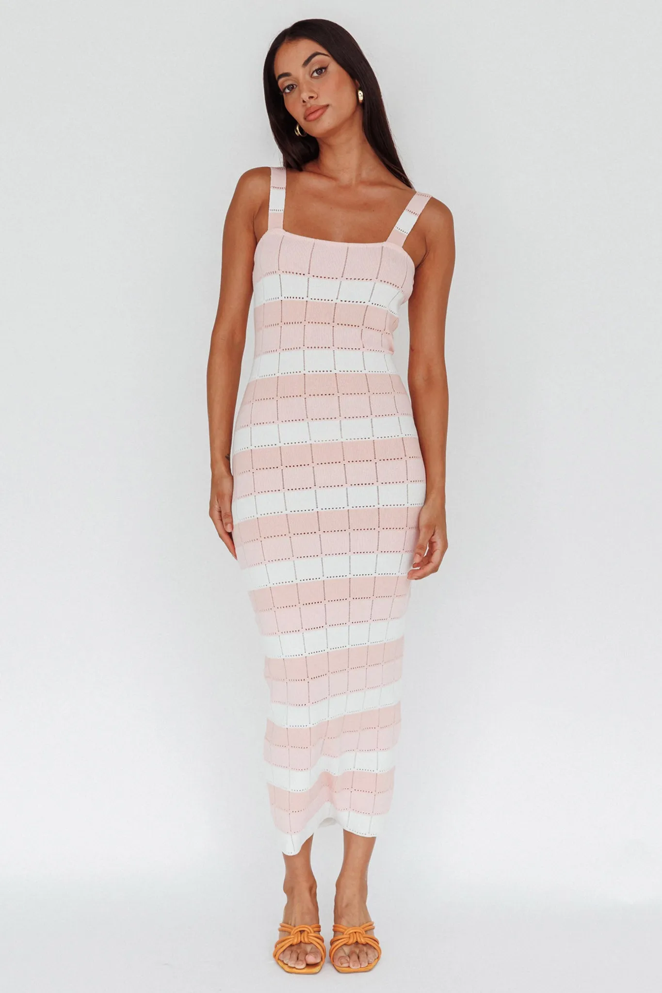 Chase The Sunrise Knit Midi Dress Striped Pink sold by Selfie Leslie