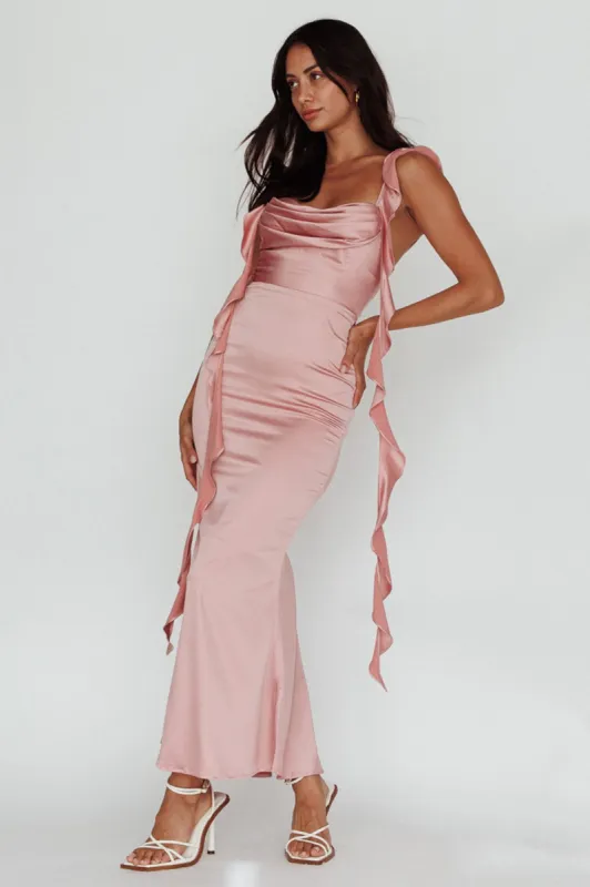 Blushing Ruffle Trim Midi Dress Mauve sold by Selfie Leslie