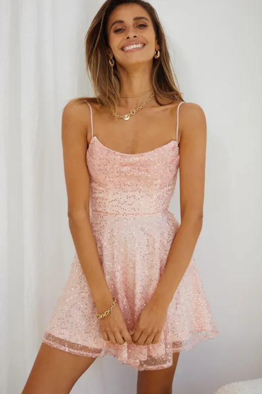 Marbella Sequin Embellished Scoop Neck Mini Dress Pink sold by Selfie Leslie