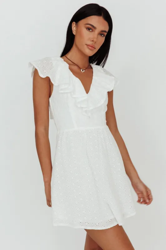 Kiarah Eyelet Ruffle Mini Dress White sold by Selfie Leslie