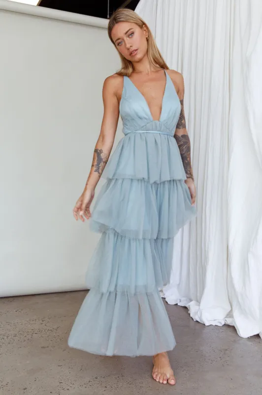 Auguste Tiered Frill Midi Dress Sage Green sold by Selfie Leslie