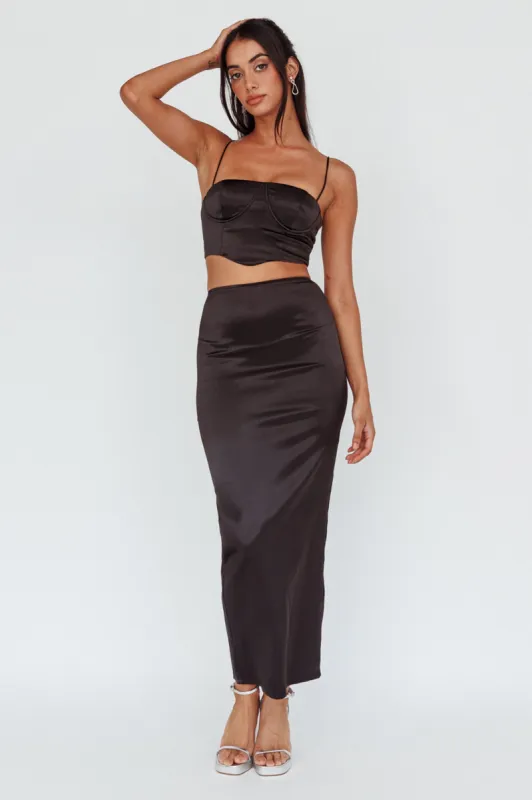 Zeina Satin Midi Skirt Black sold by Selfie Leslie