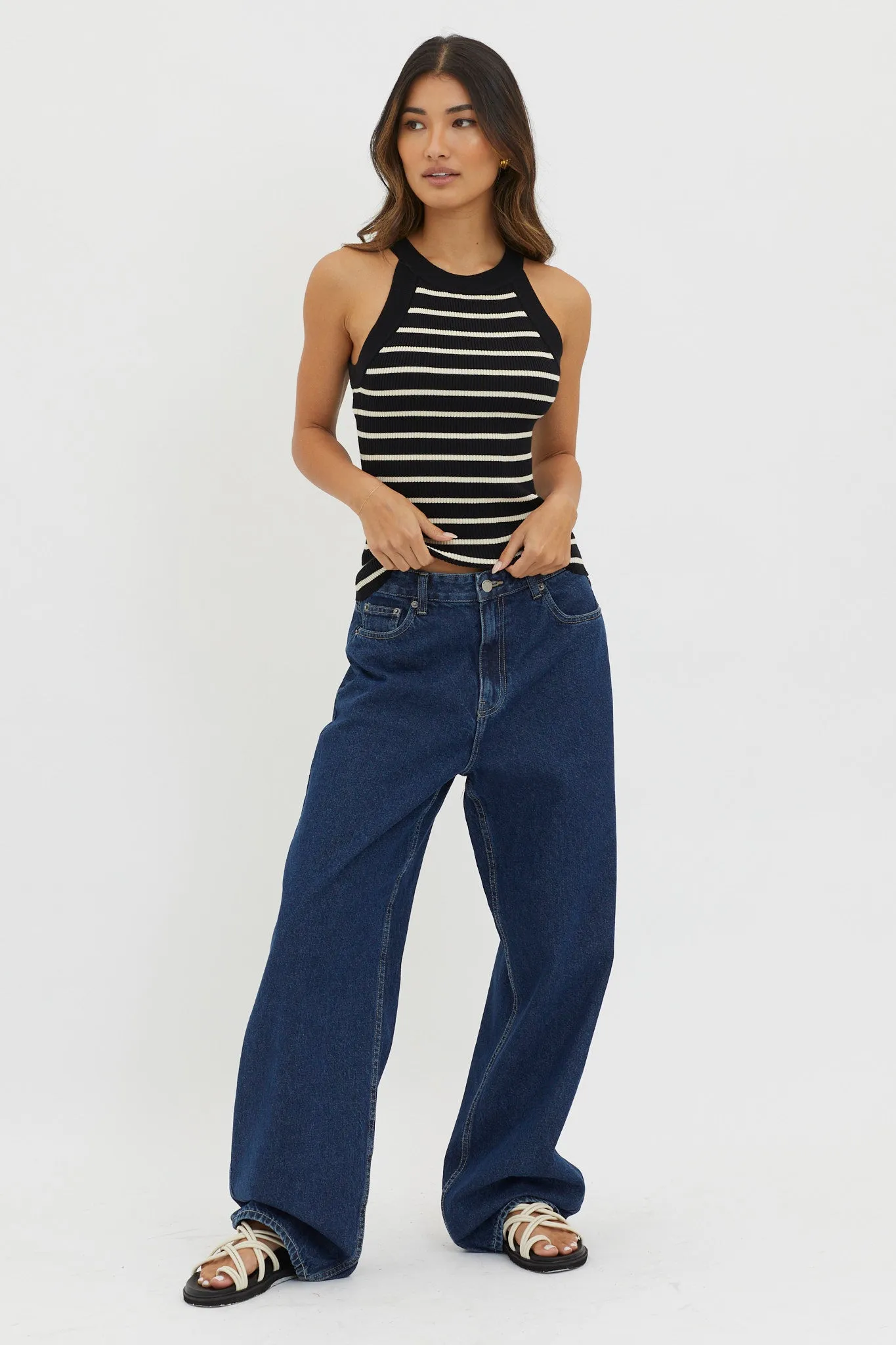 Made It Ribbed Knit Top Stripe Black sold by Selfie Leslie product image thumbnail 3