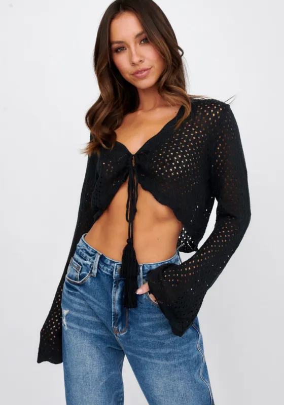 Moon Phase Long Sleeve Crochet Top Black sold by Selfie Leslie