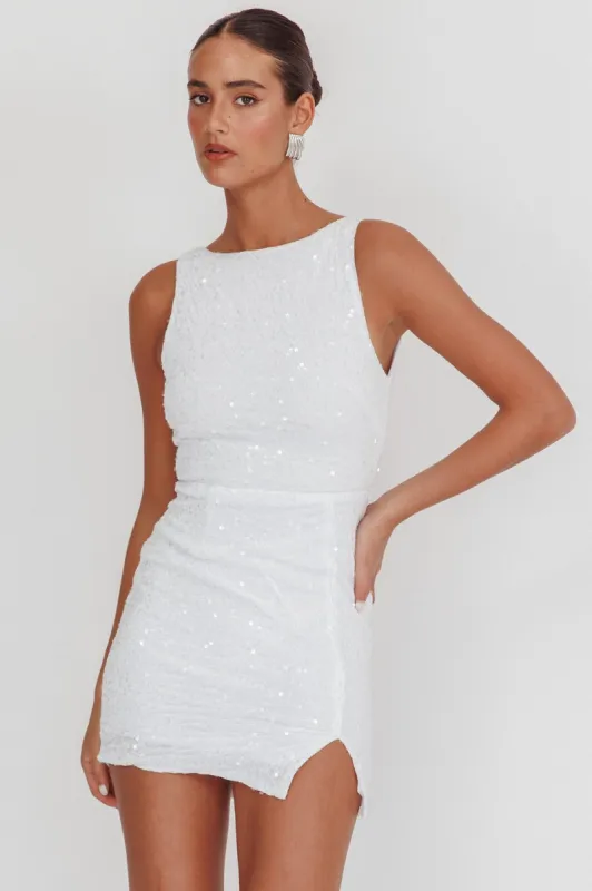 Bedazzle Keyhole Back Sequin Mini Dress White sold by Selfie Leslie