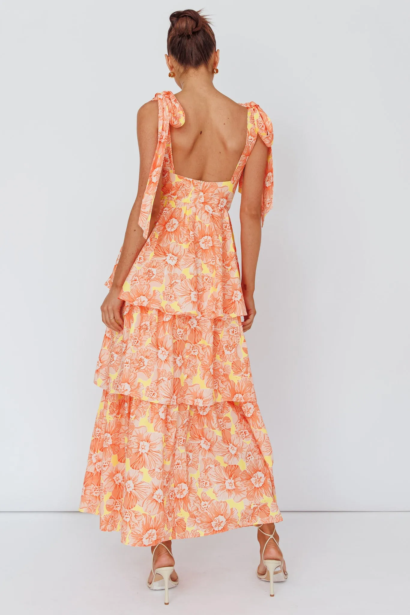 Arlowe Tied Shoulder Tiered Midi Dress Floral Orange sold by Selfie Leslie product image thumbnail 2