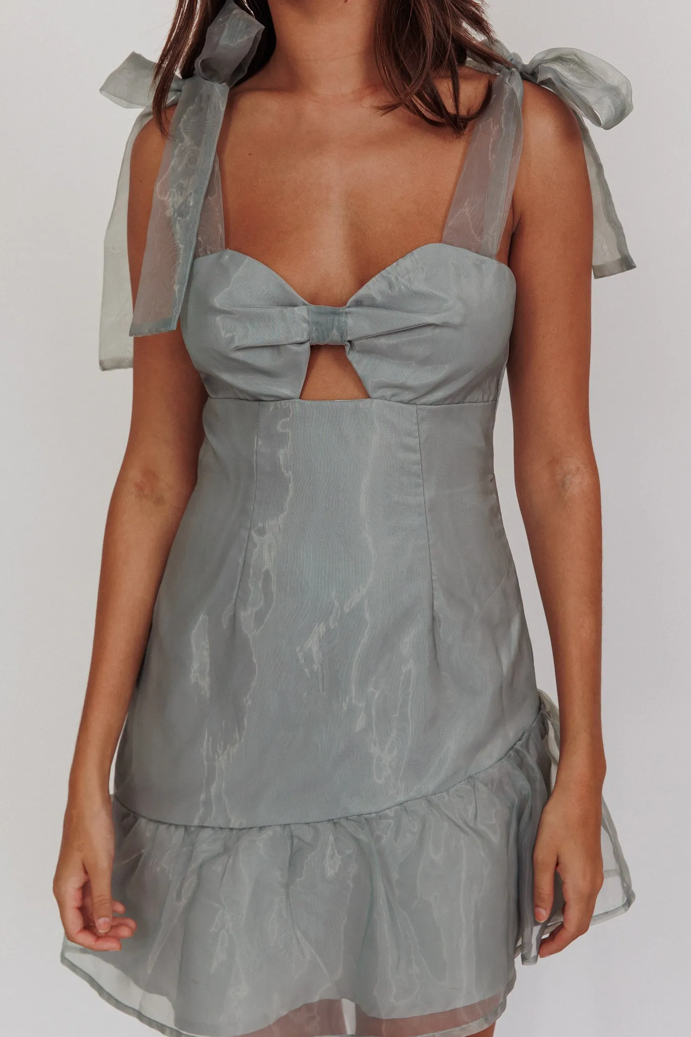 Alexia Bow Shoulder Ruffle Hem Mini Dress Sage sold by Selfie Leslie product image thumbnail 4