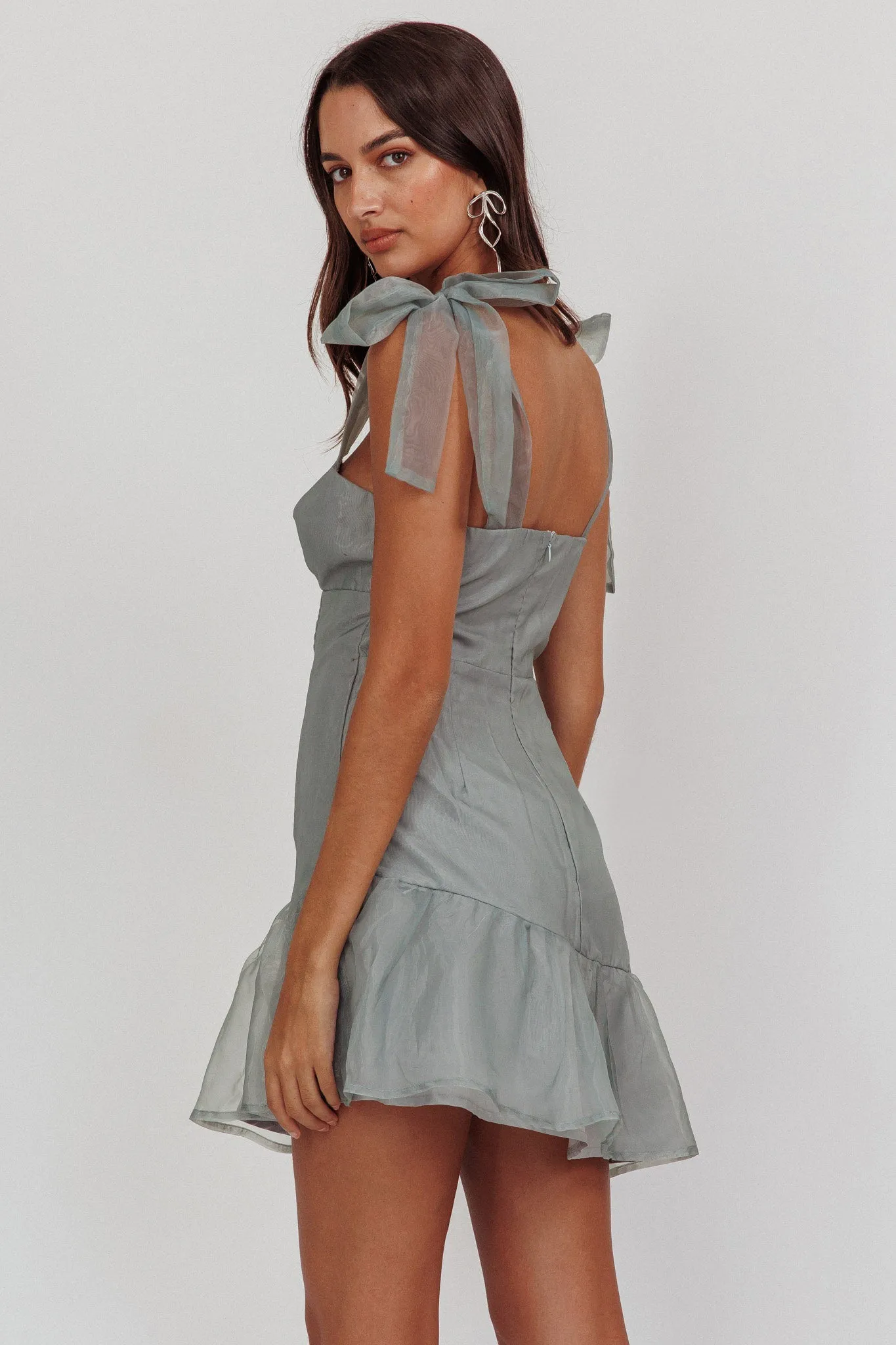 Alexia Bow Shoulder Ruffle Hem Mini Dress Sage sold by Selfie Leslie product image thumbnail 2