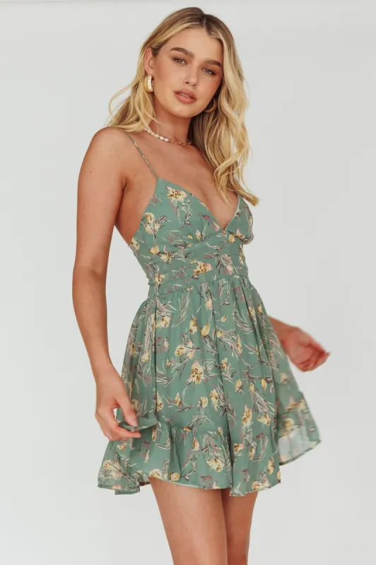 Got Love Frill Hem Mini Dress Floral Sage sold by Selfie Leslie