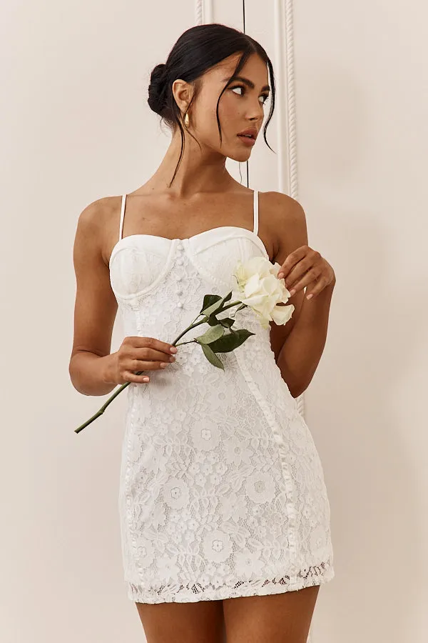 Take A Risk Lace Satin Trim Mini Dress White sold by Selfie Leslie product image thumbnail 5