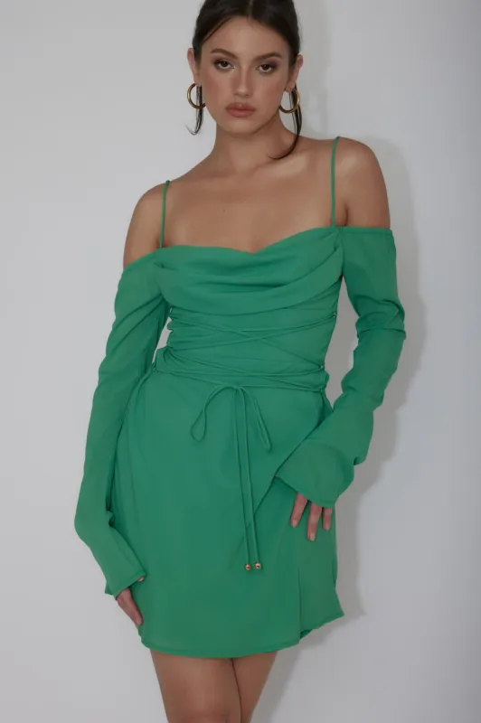 Teava Off-Shoulder Sleeve Laced Mini Dress Jade sold by Selfie Leslie