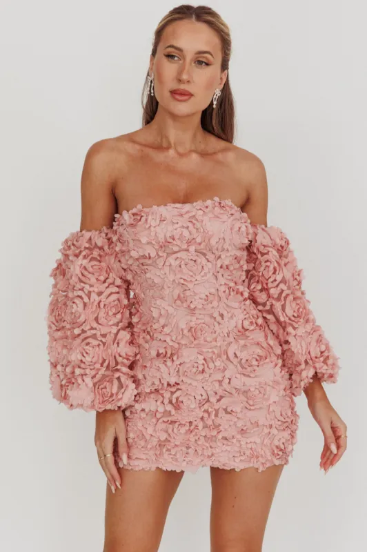 Vive La Rose Off-Shoulder Floral Mini Dress Blush sold by Selfie Leslie