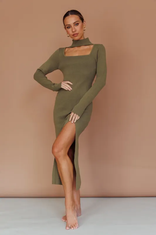 Get Acquainted Cut-Out Bust Midi Dress Olive sold by Selfie Leslie
