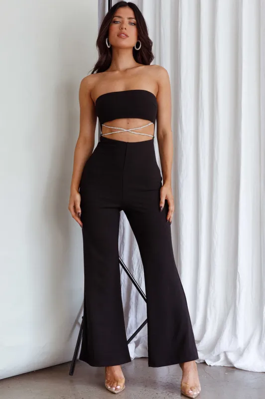 Nohemi Strapless Diamante Jumpsuit Black sold by Selfie Leslie