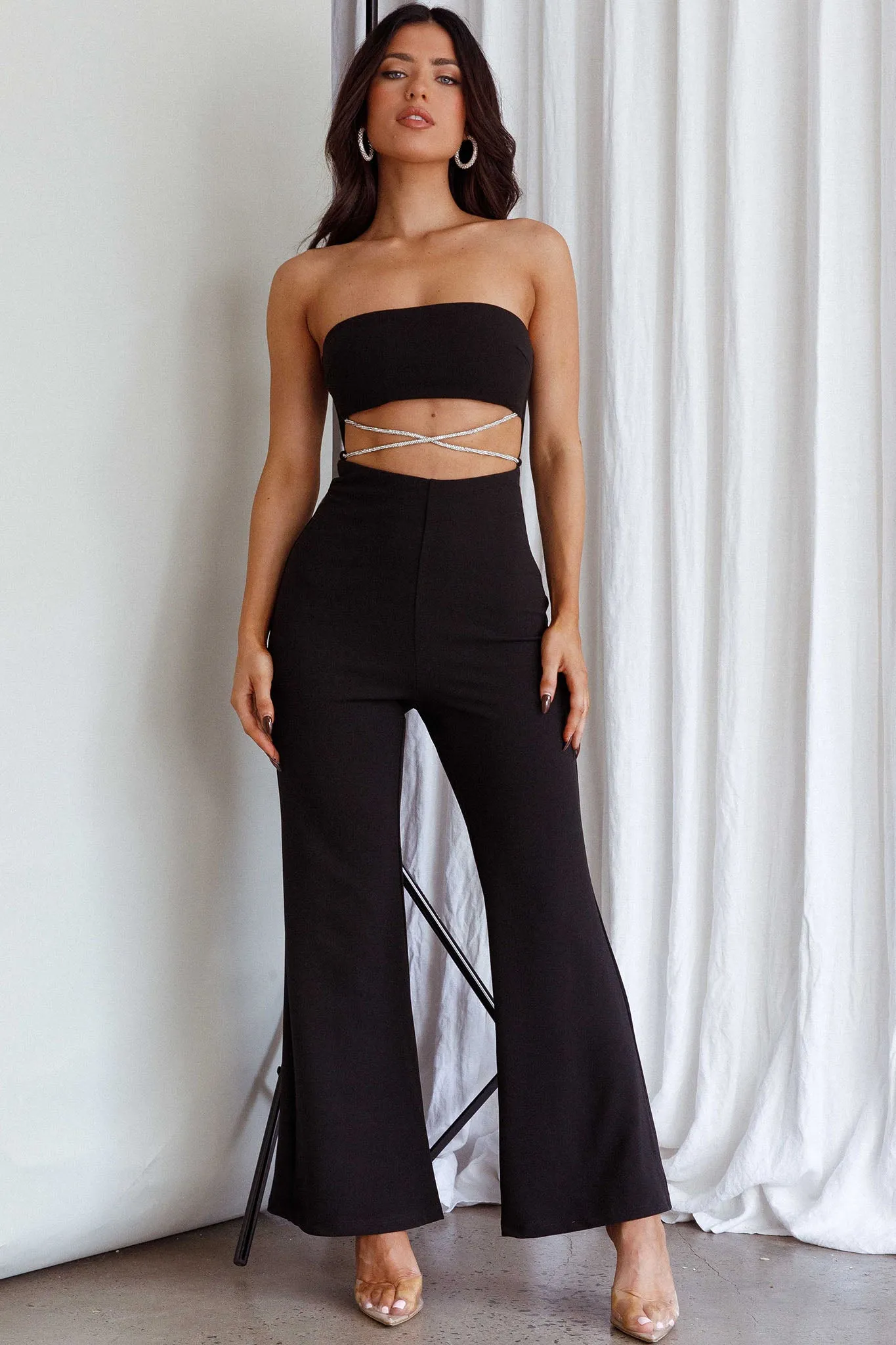 Nohemi Strapless Diamante Jumpsuit Black sold by Selfie Leslie