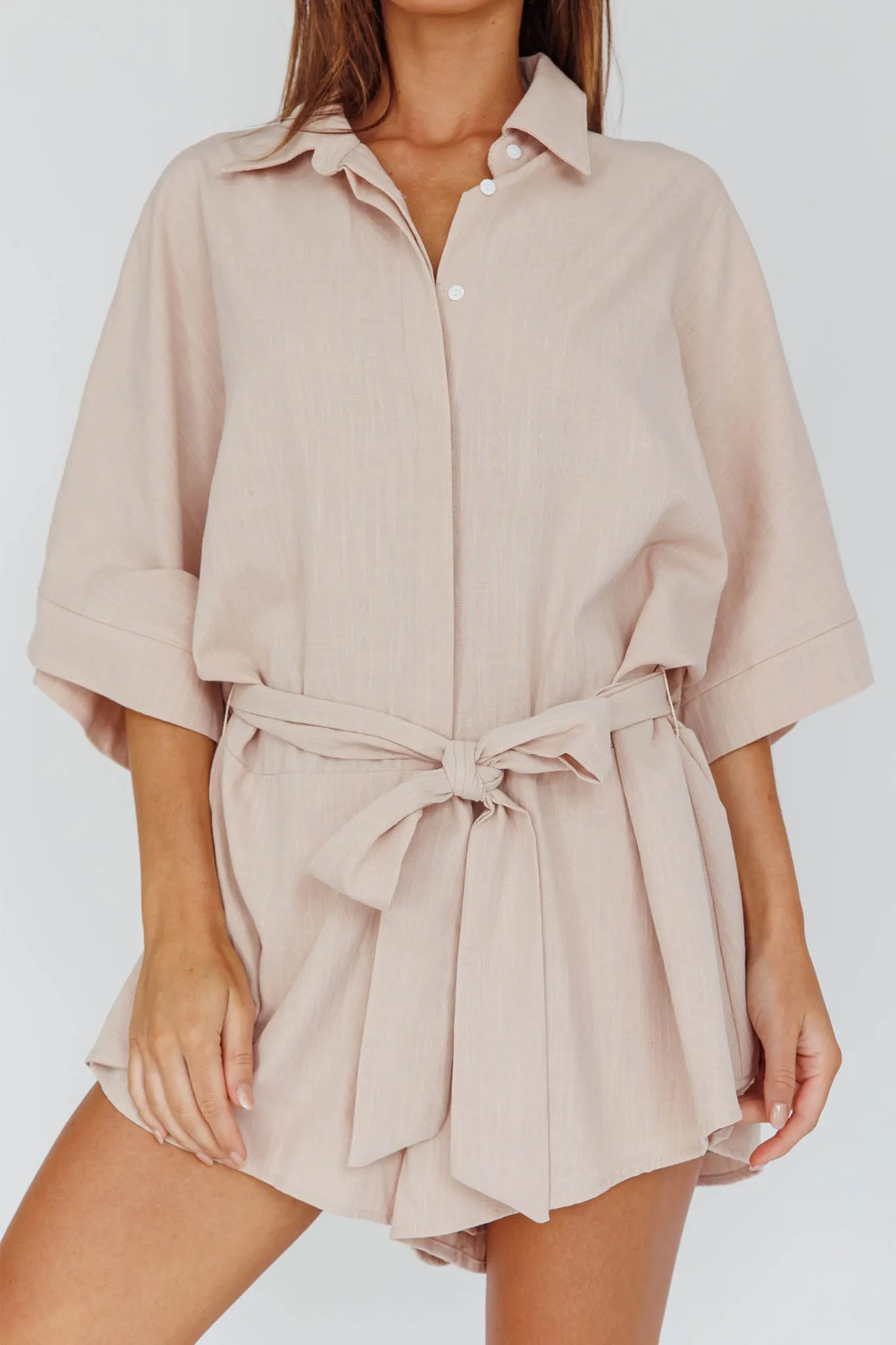 Daytona Beach Button-Up Romper Sand sold by Selfie Leslie product image thumbnail 4