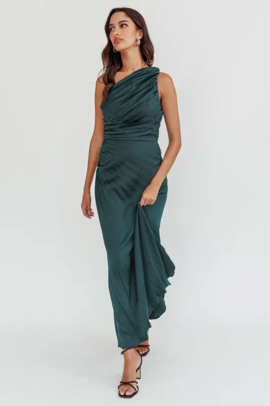 Scarlett One-Shoulder Pleat Maxi Dress Green sold by Selfie Leslie