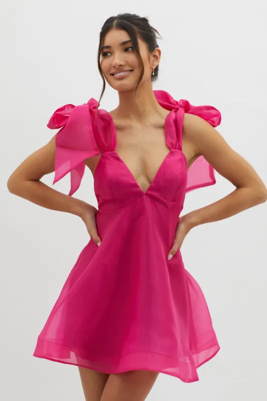 Chantilly Tied Shoulder Mini Dress Fuchsia sold by Selfie Leslie