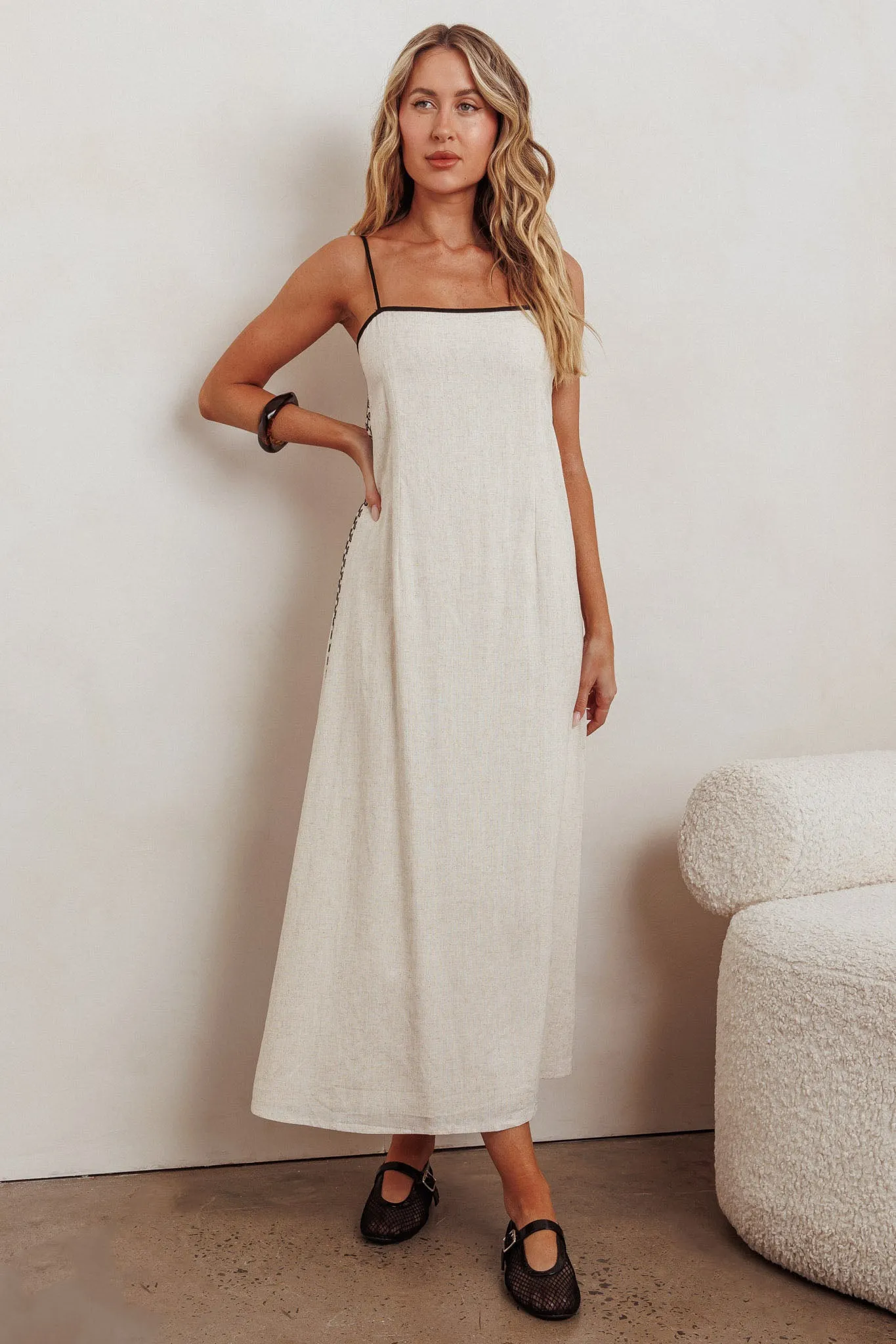 Radiance Contrast Embroidery Midi Dress Oat sold by Selfie Leslie product image thumbnail 3