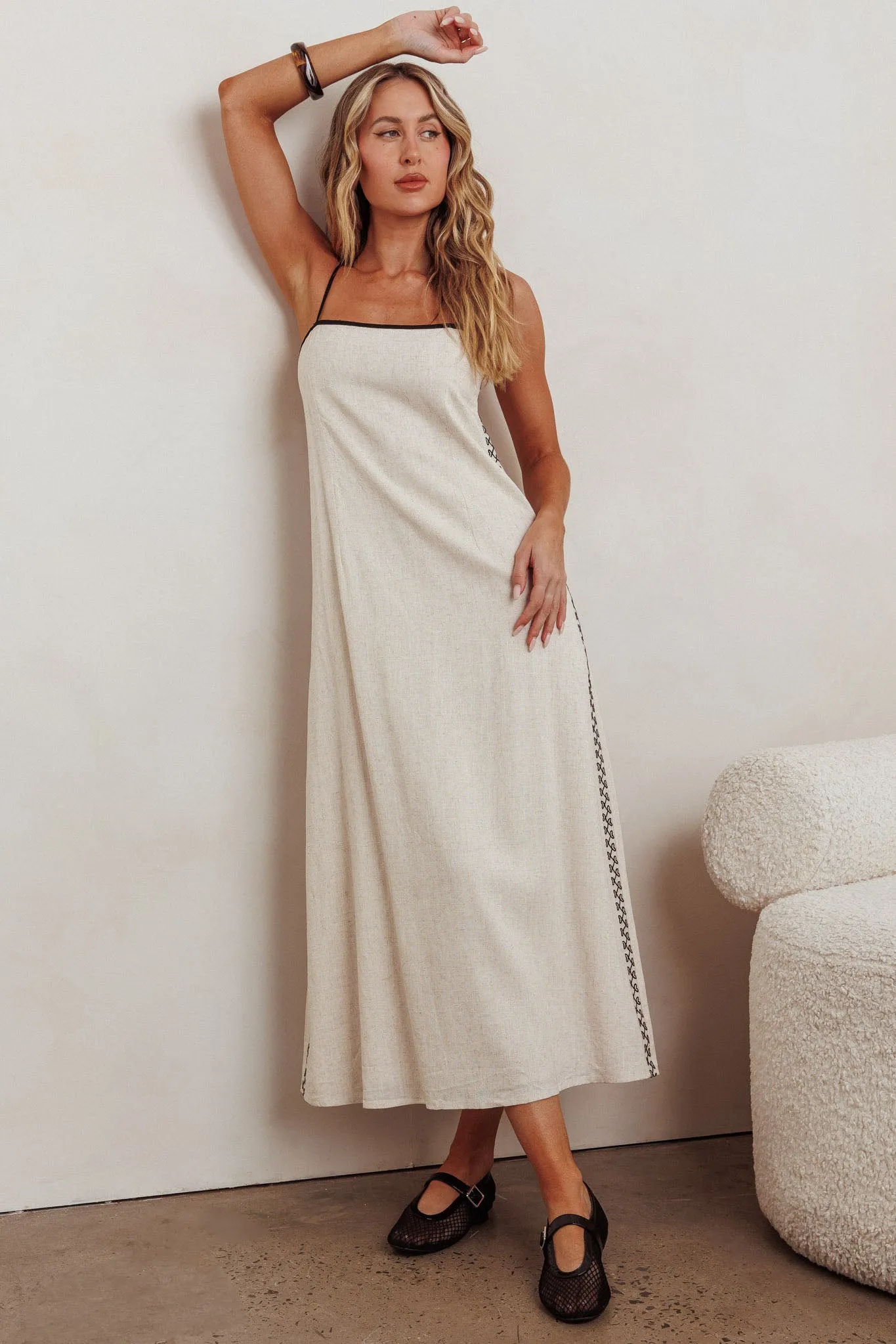 Radiance Contrast Embroidery Midi Dress Oat sold by Selfie Leslie product image thumbnail 5