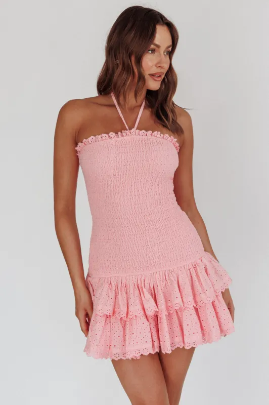Franni Shirred Drop Waist Mini Dress Pink sold by Selfie Leslie
