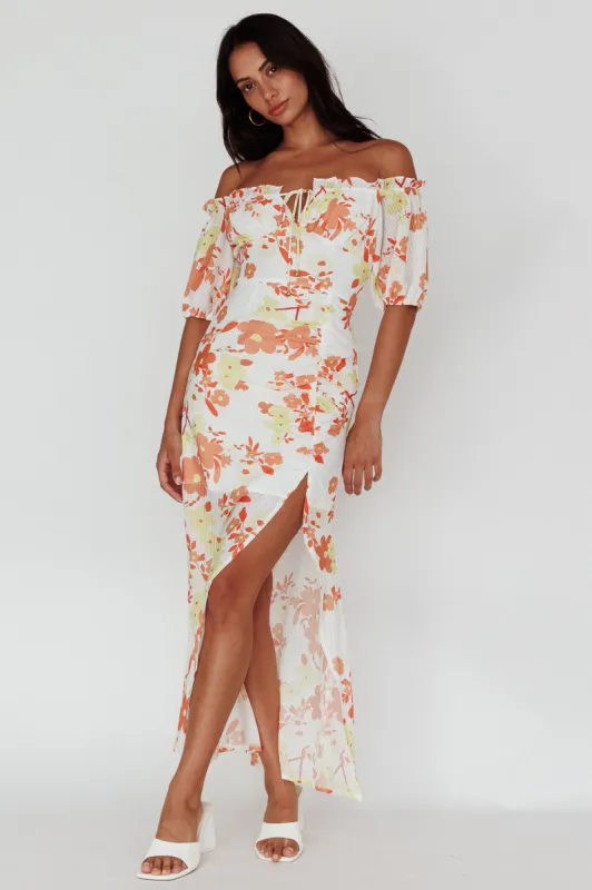 Jalynn Off-Shoulder Split Midi Dress Floral Orange sold by Selfie Leslie