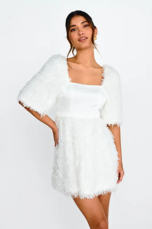 Snowflake Fuzzy Mini Dress Off White sold by Selfie Leslie