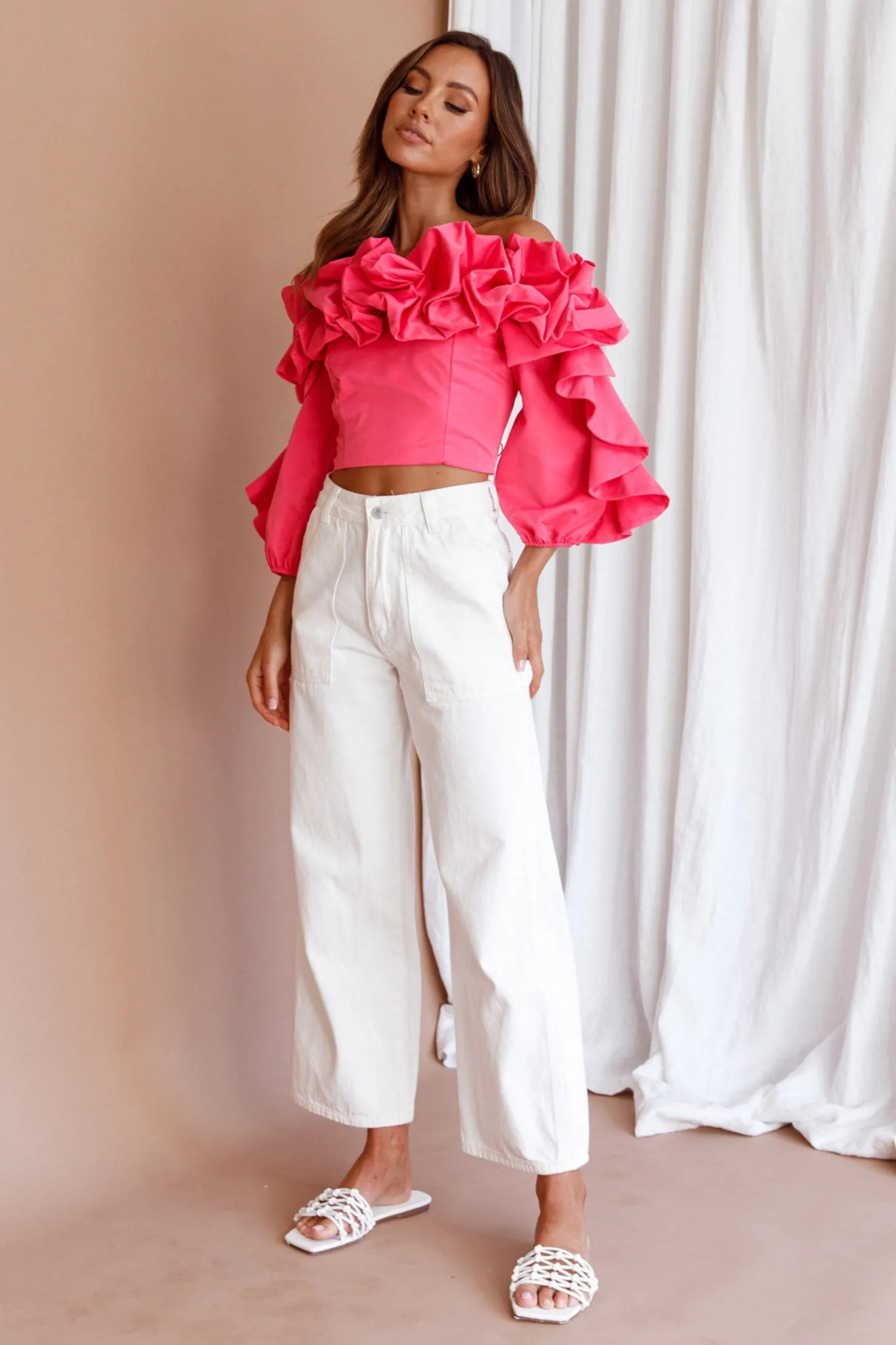 Midnight Mirage Puff Ruffle Crop Top Doll Pink sold by Selfie Leslie product image thumbnail 3