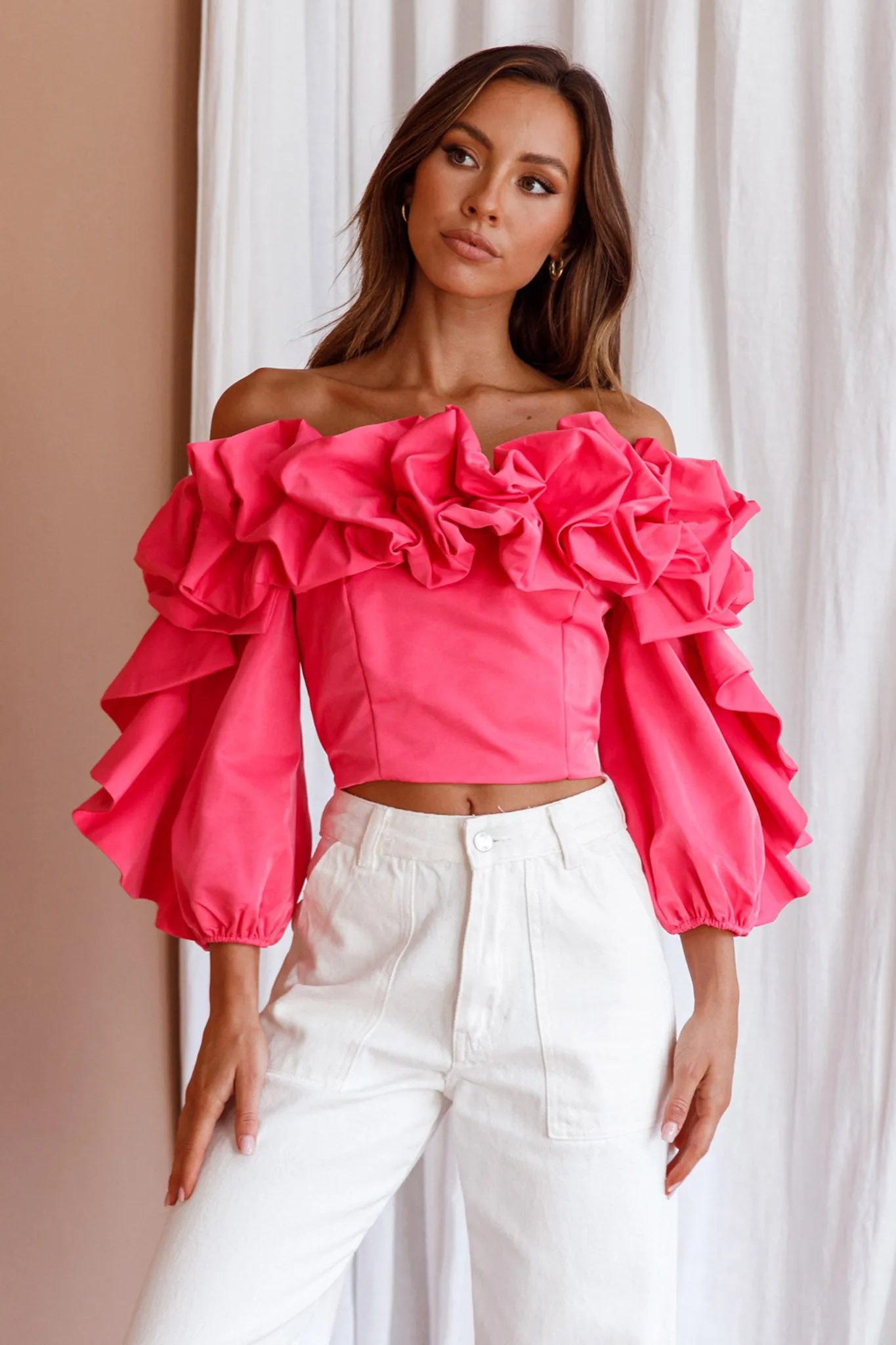 Midnight Mirage Puff Ruffle Crop Top Doll Pink sold by Selfie Leslie